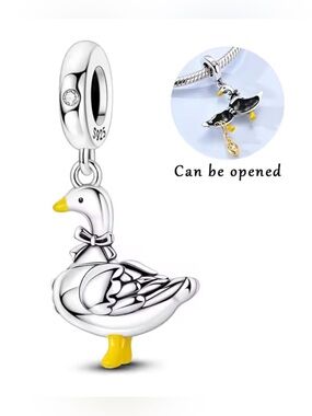 Silver & Yellow Openable Duck Dangle Charm